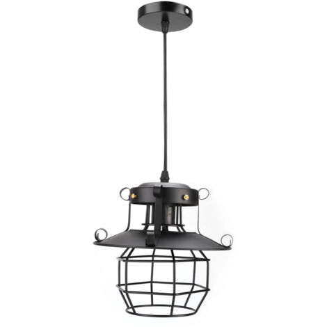 Vintage Industrial Iron Art Cage E27 LED Chandelier Ceiling Light Pendant Lamp for Bar Coffee Shop Decoration 100-240VNot Included Bulb Black