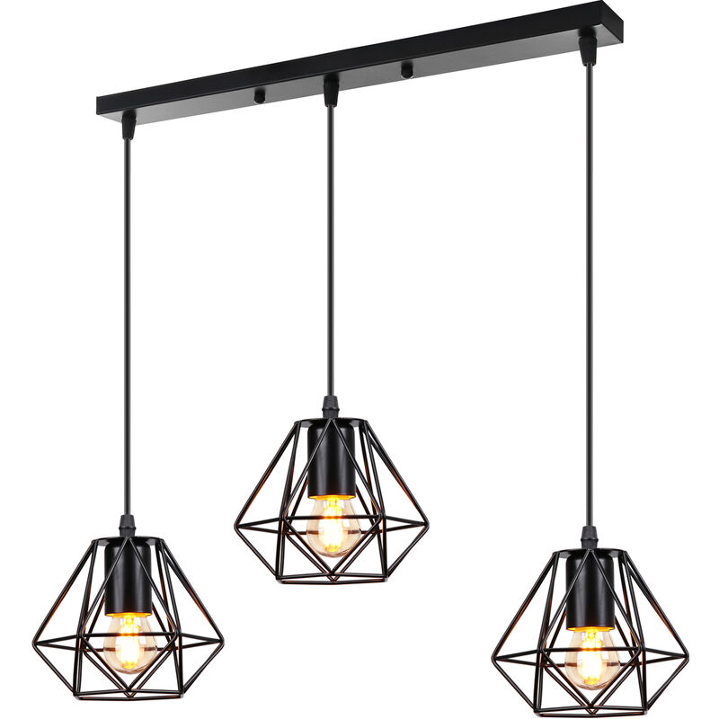 Vintage Industrial Pendant Light Black Metal Iron Cage Ceiling Lamp 3 Heads Creative Hanging Light for Kitchen Cafe Office Dining Room