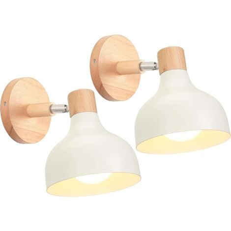 Vintage Industrial Wall Lamp Rotatable Wall Spot Light Fixtures Metal Wood Wall Sconce 2Pcs White