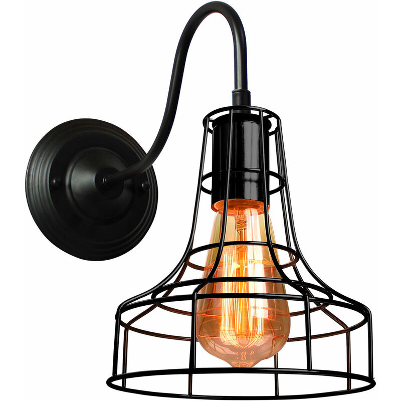 Wottes - Vintage Industrial Wall Light, E27 Metal Wall Sconce Bar Kitchen Decorative Lighting Lamp Ø17.5cm - Black