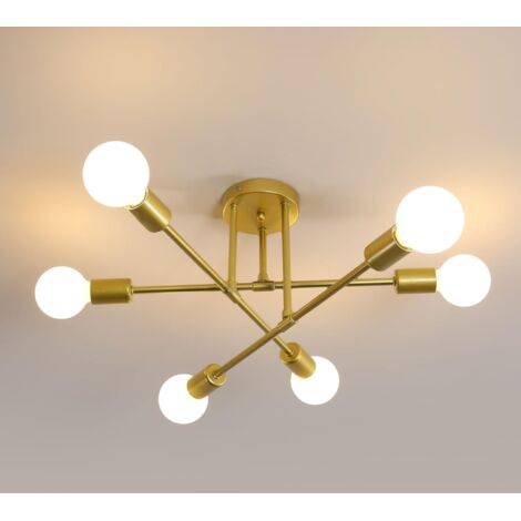 Vintage-Industrie-Kronleuchter aus Metall mit 6 Leuchten, E27-Fassung, geeignet für Wohnzimmer, Schlafzimmer, Küche usw., goldfarben, Leuchtmittel nicht enthalten