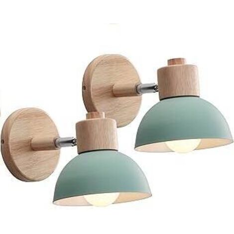 Vintage-Industrie-Wandleuchte in Grün, 15 cm – 2er-Set – Verstellbare Wandleuchte aus Holz und Metall – Elegante Wanddekoration, E27-Fassung, ideal für Wohnzimmer, Schlafzimmer, Flur oder Restaurant