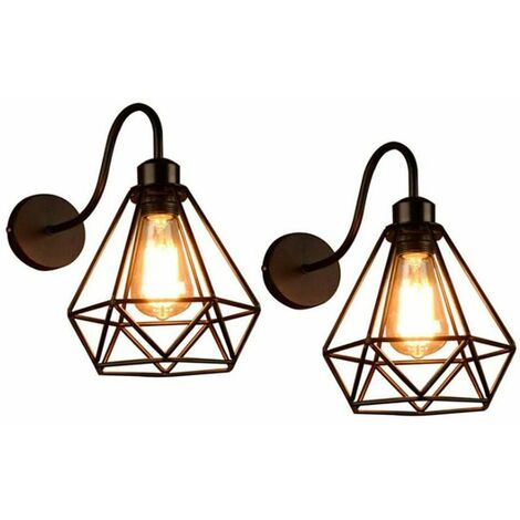Vintage Industrielle Wandleuchten Schwarzer Diamant Metallkäfig Deckenleuchte E27 Retro Wandlampe Innendekoration für Wohnzimmer Küche Korridor Schlafzimmer Café Bar Glühbirne nicht enthalten (2 Stück