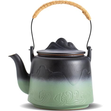 Vintage japanische Teekanne, 1000 ml, geprägte japanische Teekanne mit integriertem Teesieb für losen Tee, chinesisches Keramik-Teesieb mit Hanfseilgriff