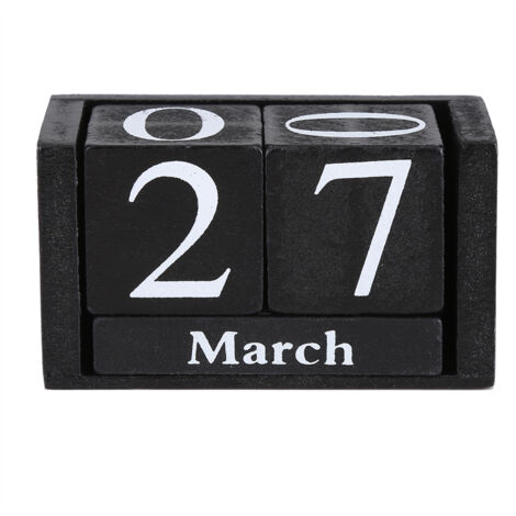 Vintage-Kalender aus Holzblöcken: Monat, Datum, Dekoration für Zuhause oder Büro, Schwarz, Retro