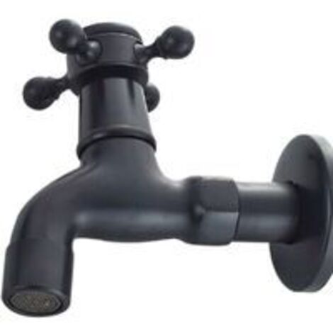 Vintage-Kaltwasserhahn mit Einhand-G1/2-Schnittstelle – Wandmontierter Mopp-Wasserhahn für Badezimmerwaschbecken (schwarz)