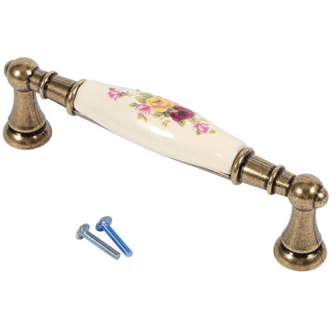 Vintage-Keramik-Schubladengriff mit Blumenmuster für Küchenmöbel und Schränke, Antikbronze-Finish, DIY- und rustikale Dekoration.