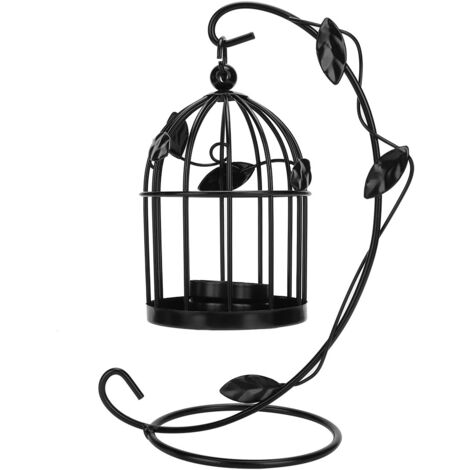 Vintage Kerzenhalter-Laterne in Vogelkäfigform, schwarz, Schmiedeeisen, Wohnaccessoire