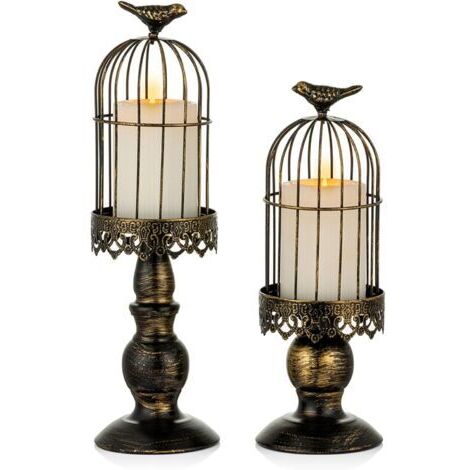 Vintage-Kerzenständer in Vogelkäfigform, Hochzeitsdekoration, dekorativer Kerzenhalter für Hochzeitstische, Shabby Chic-Weihnachtskerzenständer aus geschnitztem Schmiedeeisen, Schwarz S+L