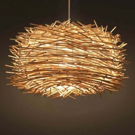Vintage-Kronleuchter aus Rattan, E27-Fassung, in Form eines Vogelnestes, aus natürlichem Bambus gefertigt, ideal für Wohnzimmer, Schlafzimmer, Esszimmer oder Café. Höhenverstellbar (warmweißes Leuchtm