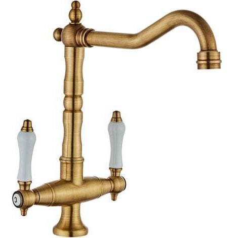 Vintage Küchenarmatur Retro Waschtischarmatur 2 Griffe Verstellbar Warm- und Kaltwasser 360° Drehbar Bronze