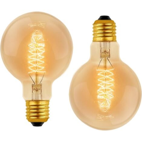 AOUGO Vintage Globe Glühbirne G80 E27 dimmbar 60W Warmweiß 2700K, 600lm, Retro Glühlampe Deko Glühbirnen E27 Spiral Wolframfadenlampe, 2er-Pack