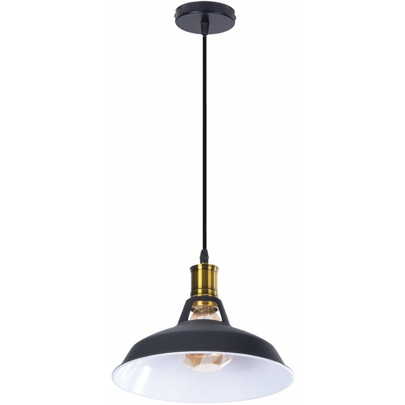 

Vintage Lámpara de Techo Retro Lámparas de Colgar Iluminación Ø270MM (Negro)Blanco)Lámpara de Hierro Industrial E27 Decoración para Sala de Estar