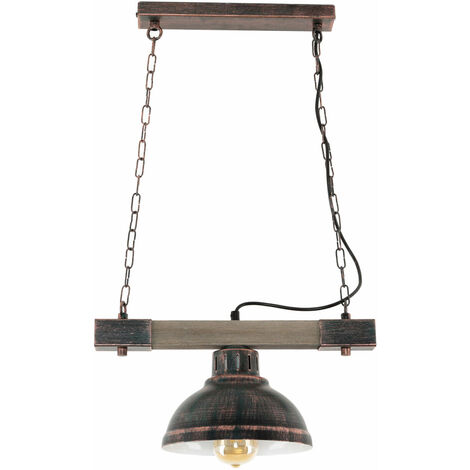 Vintage Lampe hängend HAKON in Kupfer Antik Pendel E27 - Kupfer Antik, Holz