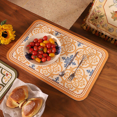 Vintage Leather Western Placemat, Insulation Mat, Dining Mat, Bowl Mat, Waterproof Coaster, Vintage Yellow 4030cm