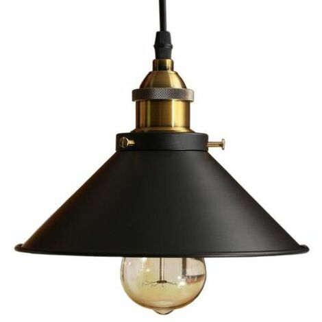 Vintage Lustre Suspension industrielle Lampe de Plafond 22cm Abat-Jour E27 Noir