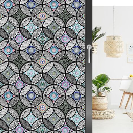 Vintage Mandala Buntglasfolie (45 x 200 cm), selbstklebende Vinyl-Sichtschutzfolie, Buntglasfolie, hitzebeständig