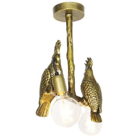 Vintage Messing Deckenlampe 2-flammig - Papegoje - Gold/Messing