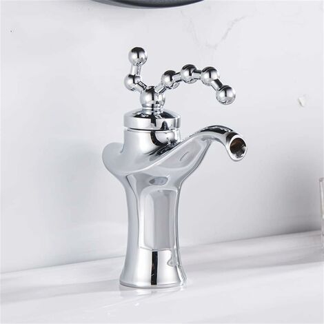 Vintage Messing Waschbecken Wasserhahn Europäische Badezimmer Mischbatterie Warm- und Kaltwasser Waschbecken Mischbatterien, Silber