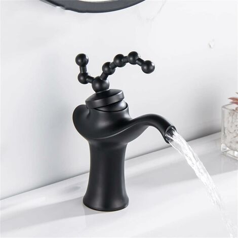 Vintage Messing Waschbecken Wasserhahn Europäischen Badezimmer Mischbatterie Heißes und kaltes Wasser Waschbecken Mischbatterien,Schwarz