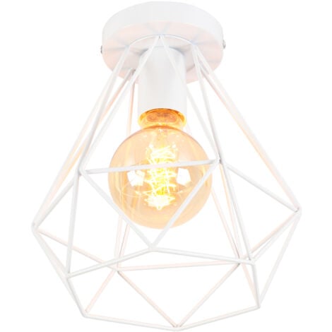 Vintage Metal Ceiling Lights White Retro Diamond Ceiling Lamp Modern Ceiling Light For Dining Room Bar Cafe Bedroom Office E27