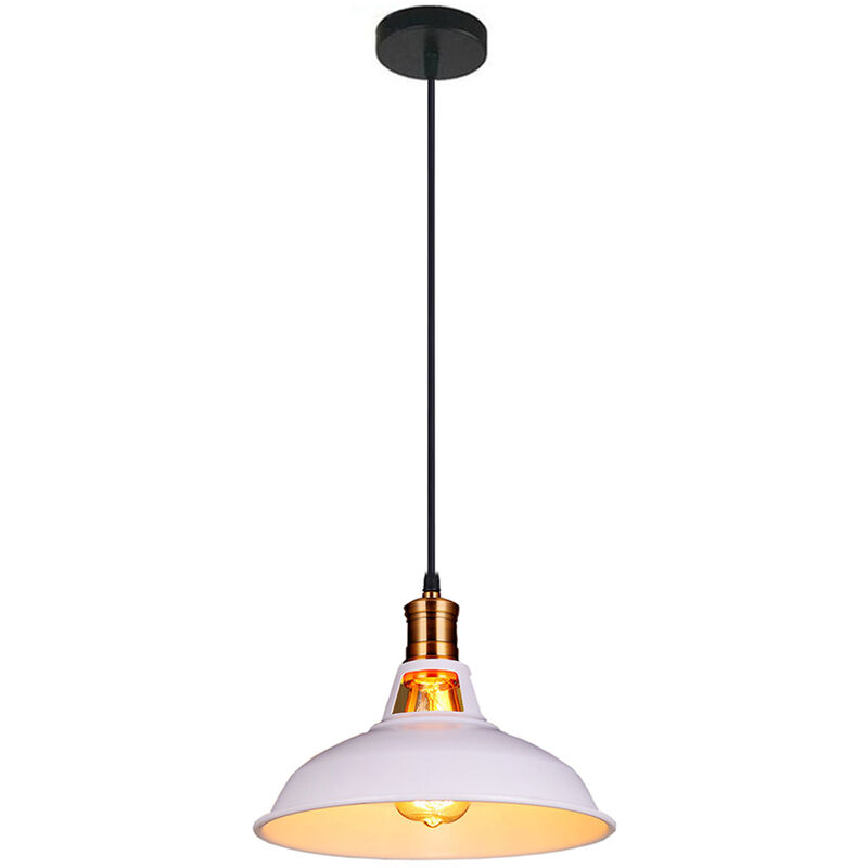 Vintage Metal Chandelier, Hanging Light with Dome Lampshade, Retro Industrial Pendant Light(White, Ø27cm)