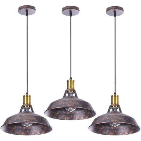 Vintage Metall Hängende Deckenleuchte Höhenverstellbar 27CM für Wohnzimmer Esszimmer 3 Stück Rostfarben