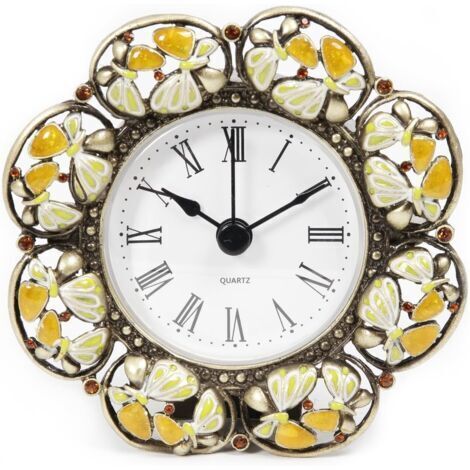 Vintage-Mini-Tischuhr mit Blumenmuster, batteriebetriebene Metalluhr für Nachttisch, Wohnzimmer, Büro