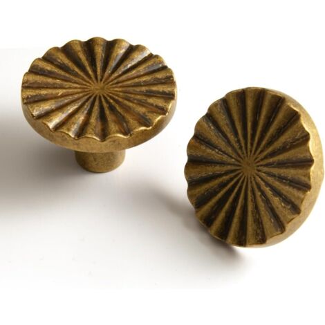 Vintage-Möbelknöpfe aus Messing – Klassische, flache Retro-Schubladengriffe – Schubladenknöpfe aus Zinklegierung – Elegantes Design – Beschläge für Küchenschränke und Badezimmermöbel (5er-Set, Vintage