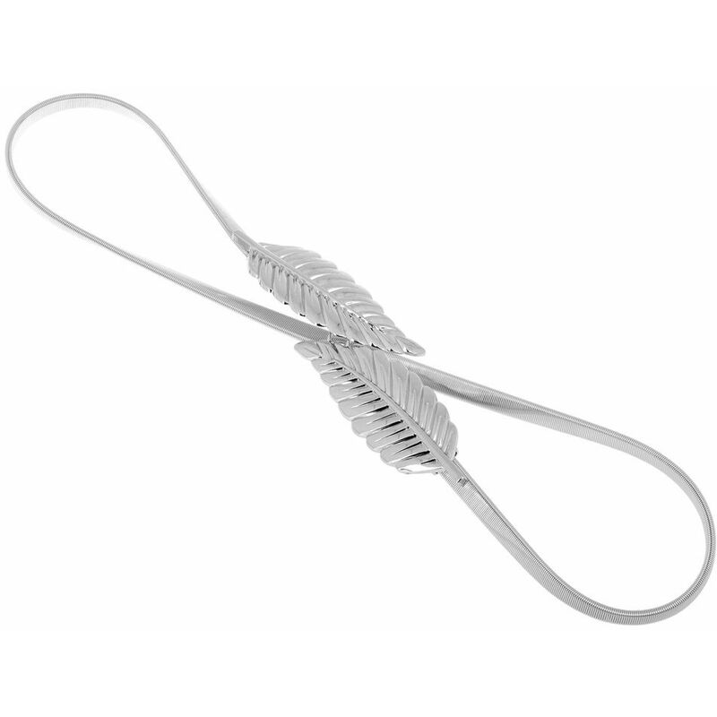 

Vintage mujeres cinturon elastico delgado diseno de hoja cierre frontal estiramiento cinturon de cintura de metal dorado / plateado,plata, 70