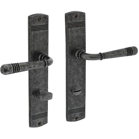 Vintage-Optik Türdrücker Fenstergriff Beschläge Antik Grau Langschildgarnitur WC DIN Norm