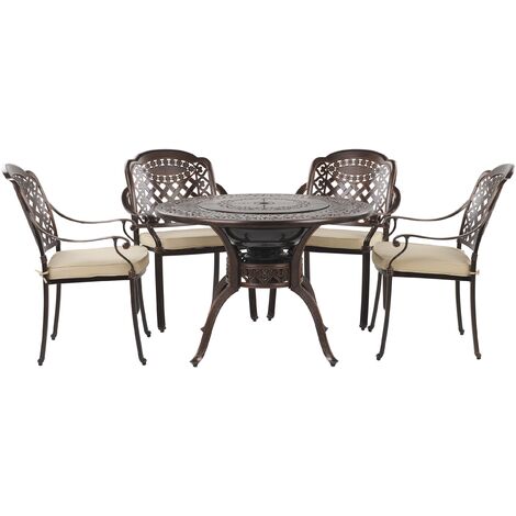 main image of "Vintage Outdoor Garden BBQ Dining Set Brown Aluminium with Seat Pads Manfria"