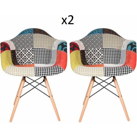Vintage Patchwork Chair Dining Fabric Armchair Set 2 Funky Seat