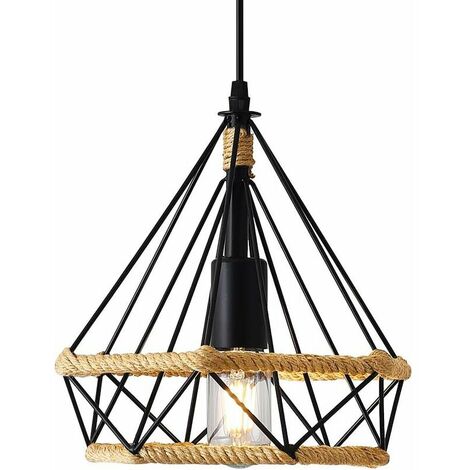 Vintage Pendant Lamp, Retro Hemp Rope Chandeliers, Industrial Pendant Light, Diamond Shape Pendant Light, Ceiling Lights, Creative Pendant Light, 25cm