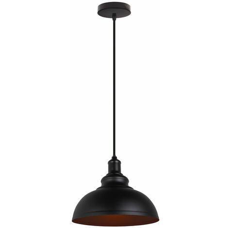 Vintage Pendant Light, Hanging Ceiling Lamp with Dome Metal Lampshade, Retro Industrial Chandelier for Kitchen Island (Black, Ø29cm) 1PCS