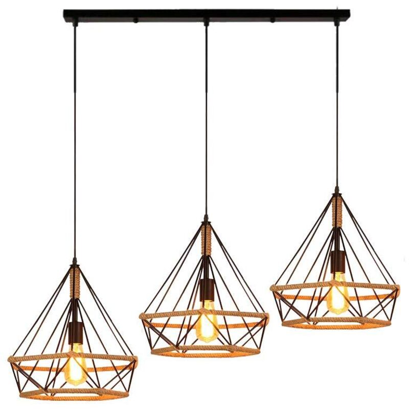 Vintage Pendelleuchte 3x E27 Metall Käfig Hängende Deckenleuchte Schwarz für Küche Esszimmer Flur