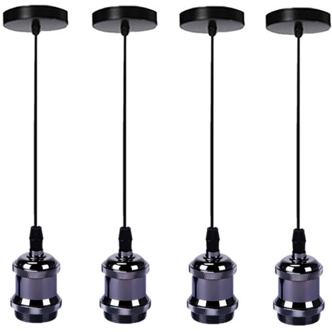 Vintage Pendelleuchte aus Metall Hängelampe 1M Höhenverstellbar E27 60W für Küche Esstisch Wohnzimmer Bars Cafét - 4Pcs Schwarz