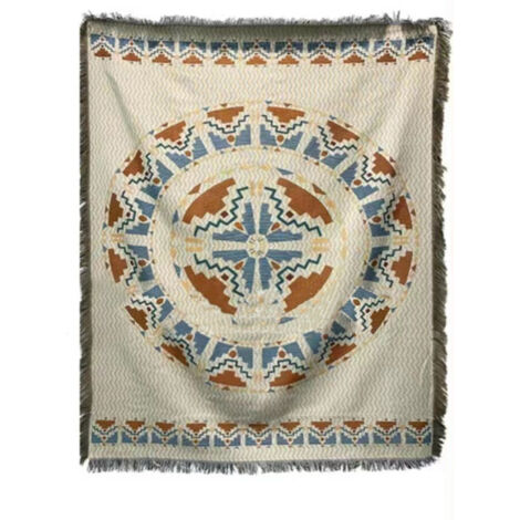 Vintage-Picknickdecke mit Fransen, 2-lagig und 2-farbig, 90 x 150 cm, ideal für Sofa oder rechteckigen Tisch