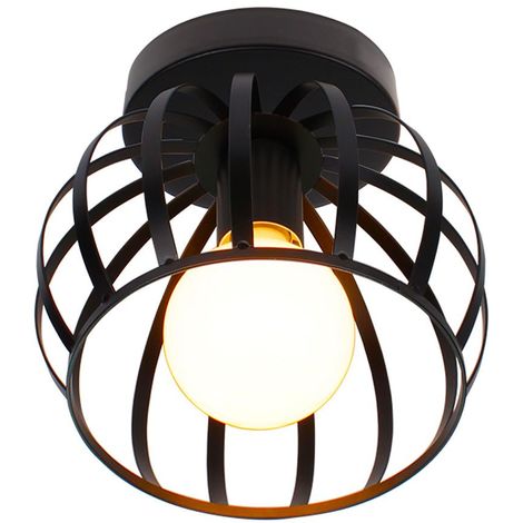 Vintage Plafonnier Industrielle Design forme Cage 20cm Noir, Lampe de Plafond en Métal Fer Luminaire pour Salon Chambre Salle à manger (sans led ampoule)