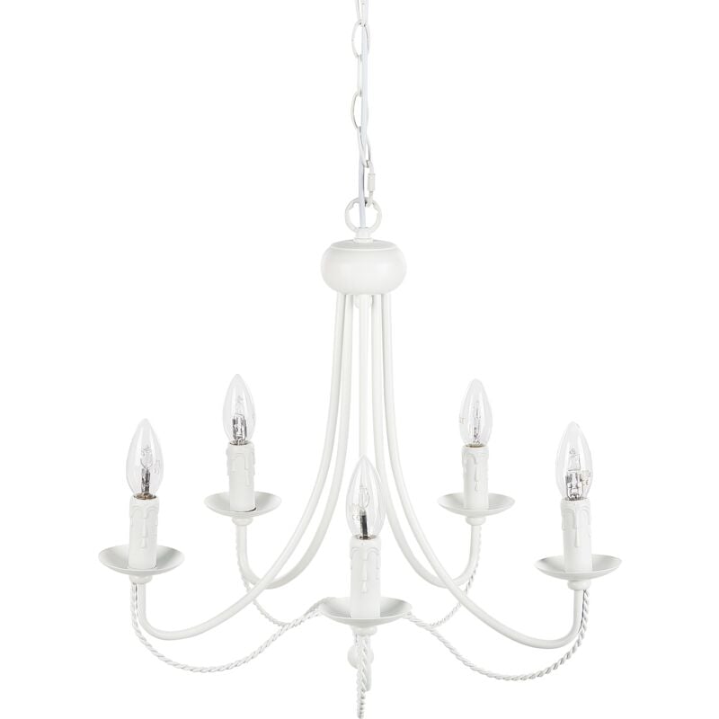 Vintage Retro Chandelier Pendant Lamp White Metal Victorian Style 5 Lights Dabus - White