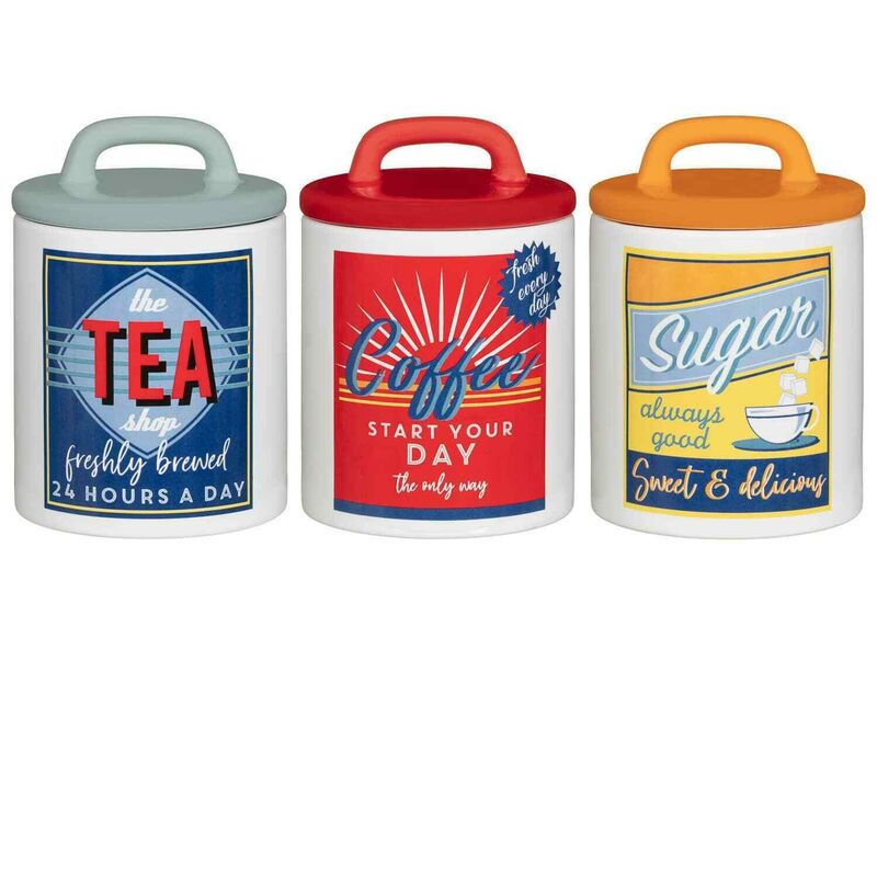 Vintage Retro Style Colour Ceramic Tea Coffee Sugar Canisters Storage Jars Set