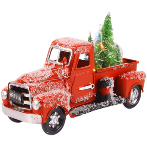 Vintage roter Weihnachtstruck mit Weihnachtsbäumen – Dekoration für Zuhause, Büro und Partys – Metallornamente für den Innenbereich