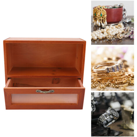 Vintage Schreibtisch-Organizer aus Massivholz mit Ablagefach und transparenter Schublade für Küche, Wohnzimmer, Büro – Dekorative Aufbewahrungsbox