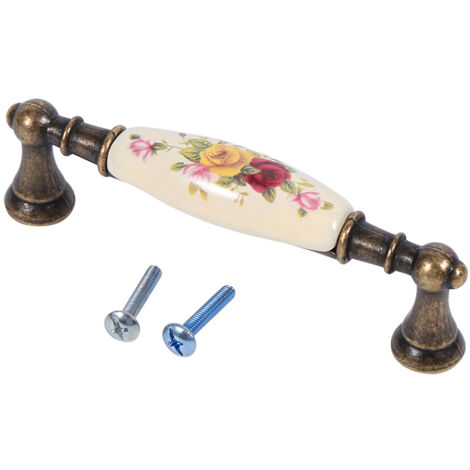 Vintage-Schubladengriffe aus Keramik mit floralem Muster und Bronze-Optik für DIY-Möbel