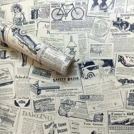 Vintage Self Adhesive, Self Adhesive Peel & Stick Wallpaper Paper for Bedroom Living Room Decor - Newspaper, 45cm x 10m