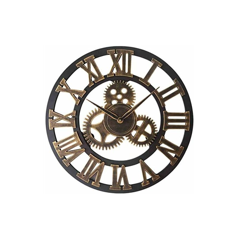 Vintage Silent Non Ticking Roman Numeral Metal Wall Clock - Home Decor for Living Room, Kitchen, Cafe, Hotel and Office - 40cm（Antique Gold）