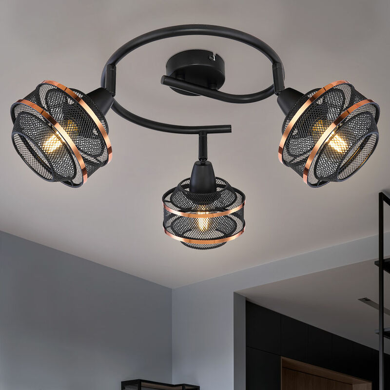 Etc-shop - vintage spot plafond cocarde salon treillis lampe noir-or orientable