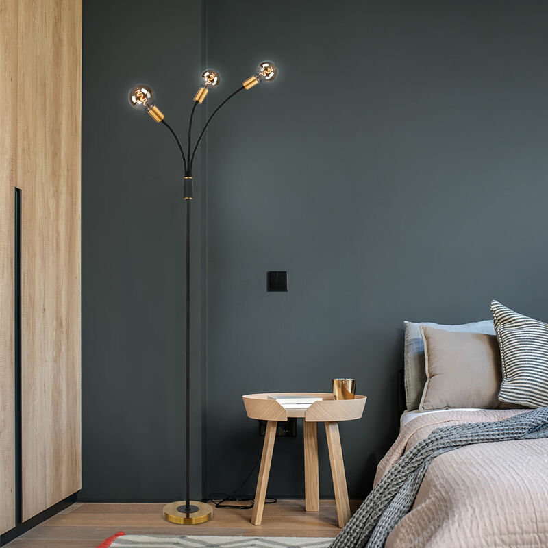 

Lámpara de pie vintage lámpara de pie de salón ajustable ORO NEGRO en un juego que incluye bombillas LED