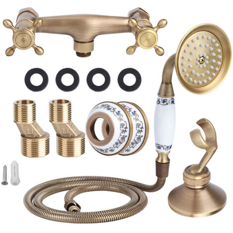 Vintage Style Copper Shower Head Sprayer Hose Kit Concealed Installation Bathroom Accessories