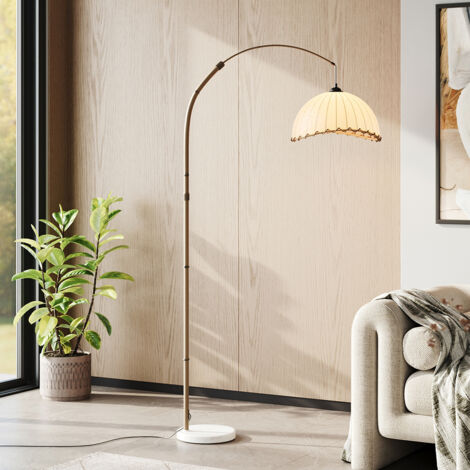 Vintage Style Floor Lamp with Fabric Lampshade and Marble Base